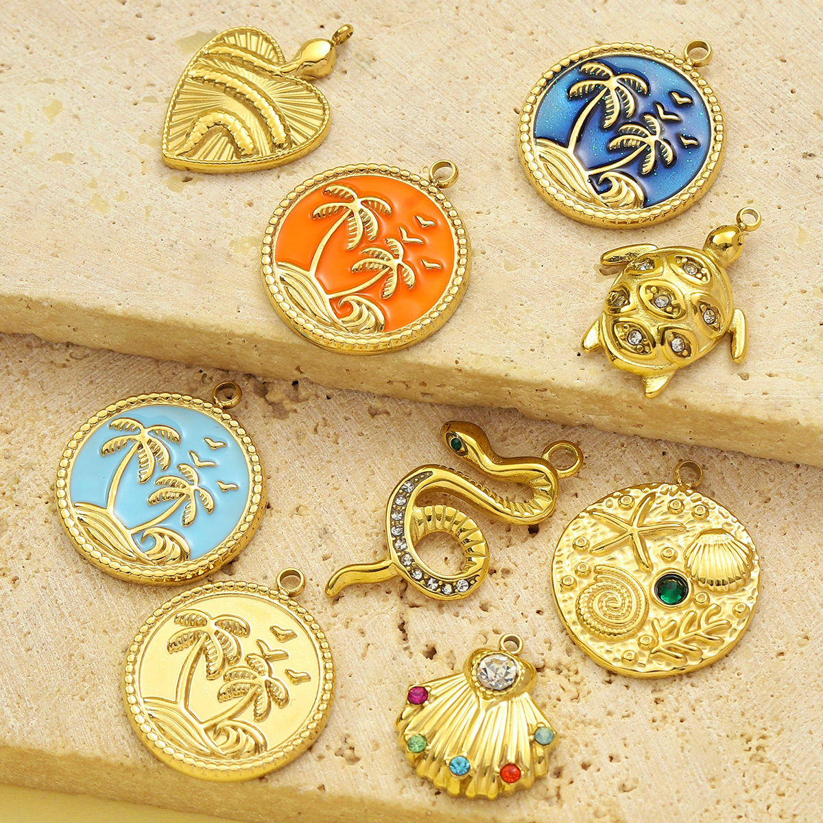6pcs/pack Fashion Stainless Steel Ocean Palm Seastar Necklace Pendant Women Turtle Snake Diy Bracelet Charms Holiday Gift Jewelry
