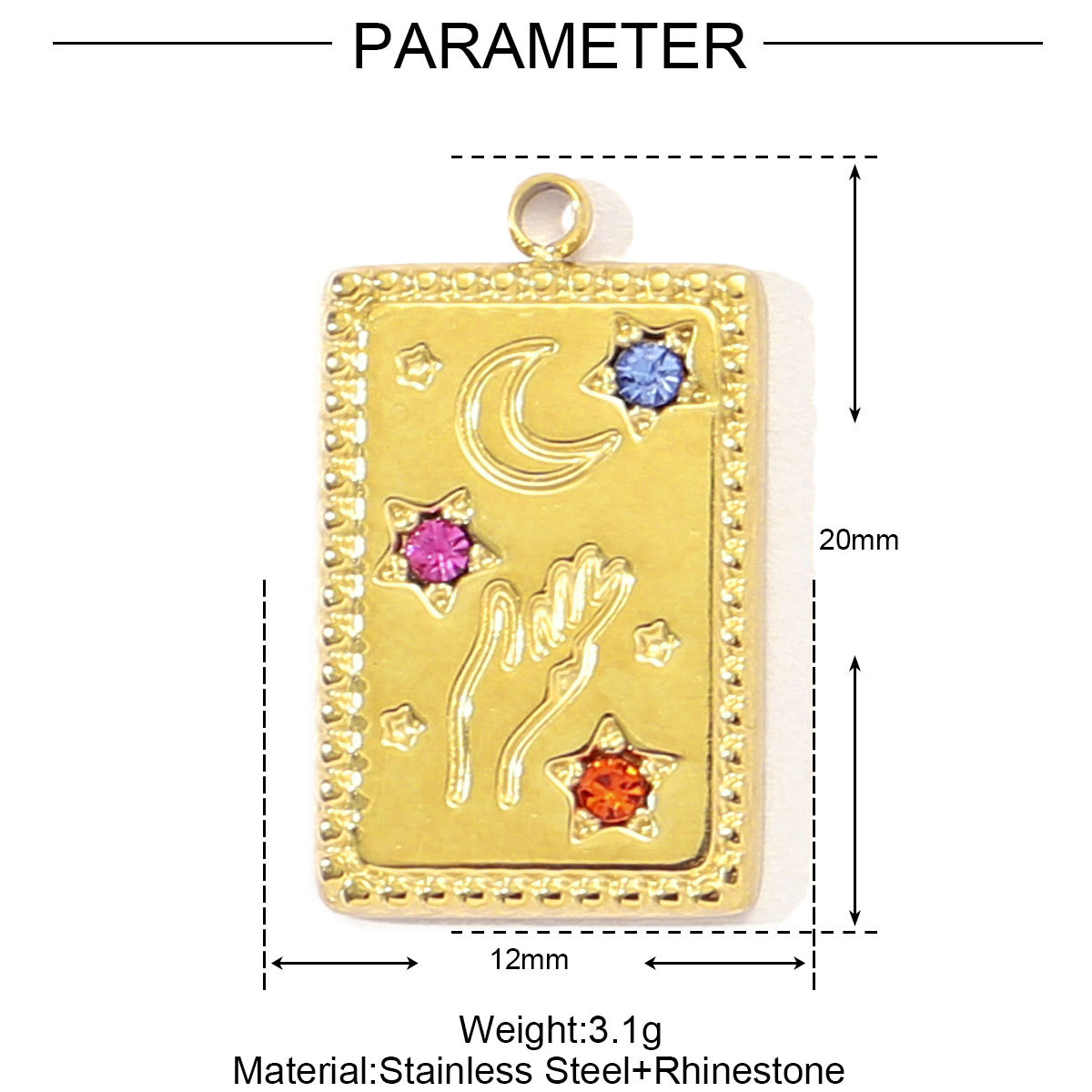 6pcs/pack French Retro Tarot Card Stainless Steel Diy Bracelet Charms Women Stone Angel Flower Necklace Pendants Crescent Jewelry
