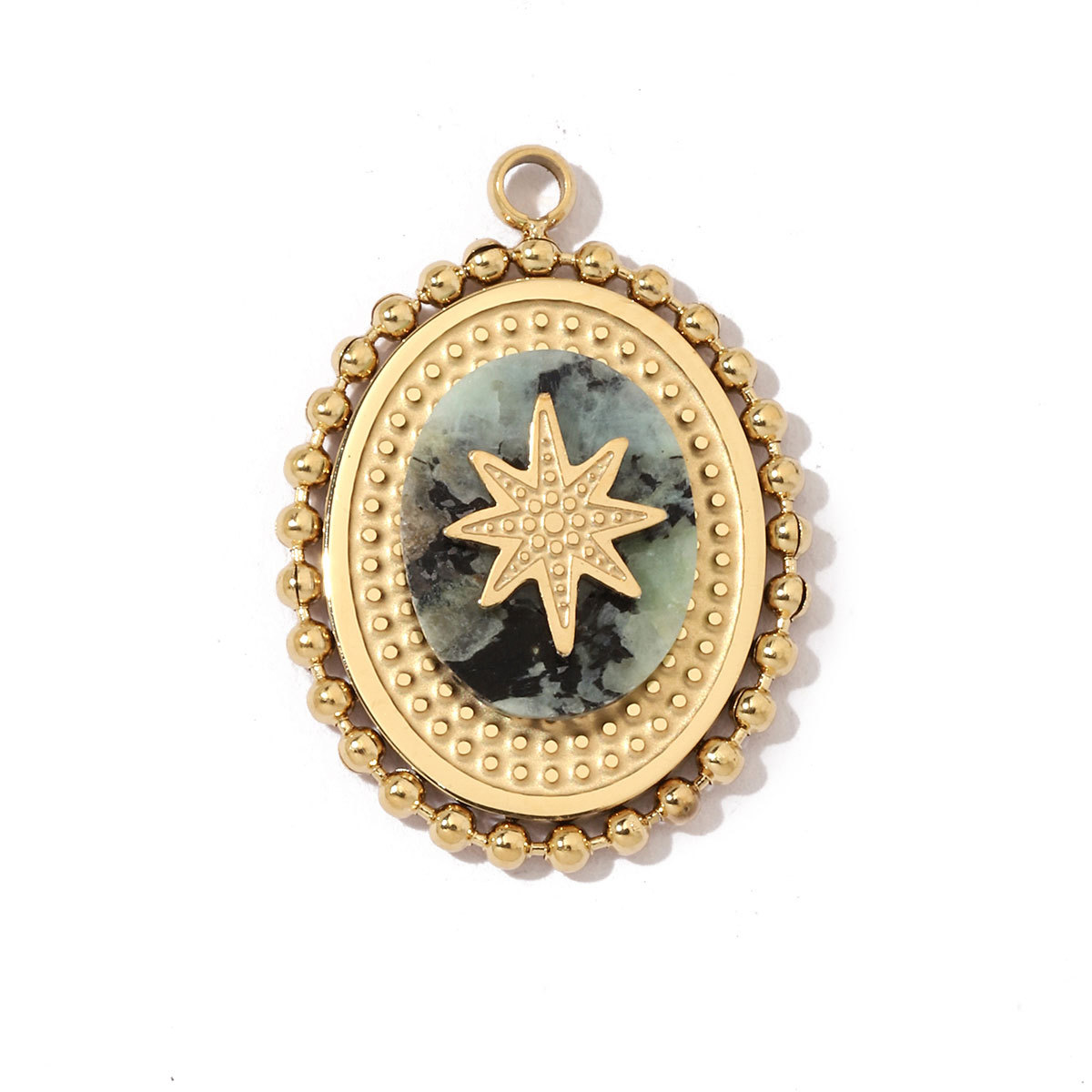 6pcs/pack Geometric Bohemia 316 Stainless Steel Tigereye Natural Semi Precious Stone Charms Sun Star Oval Round Necklace Pendant