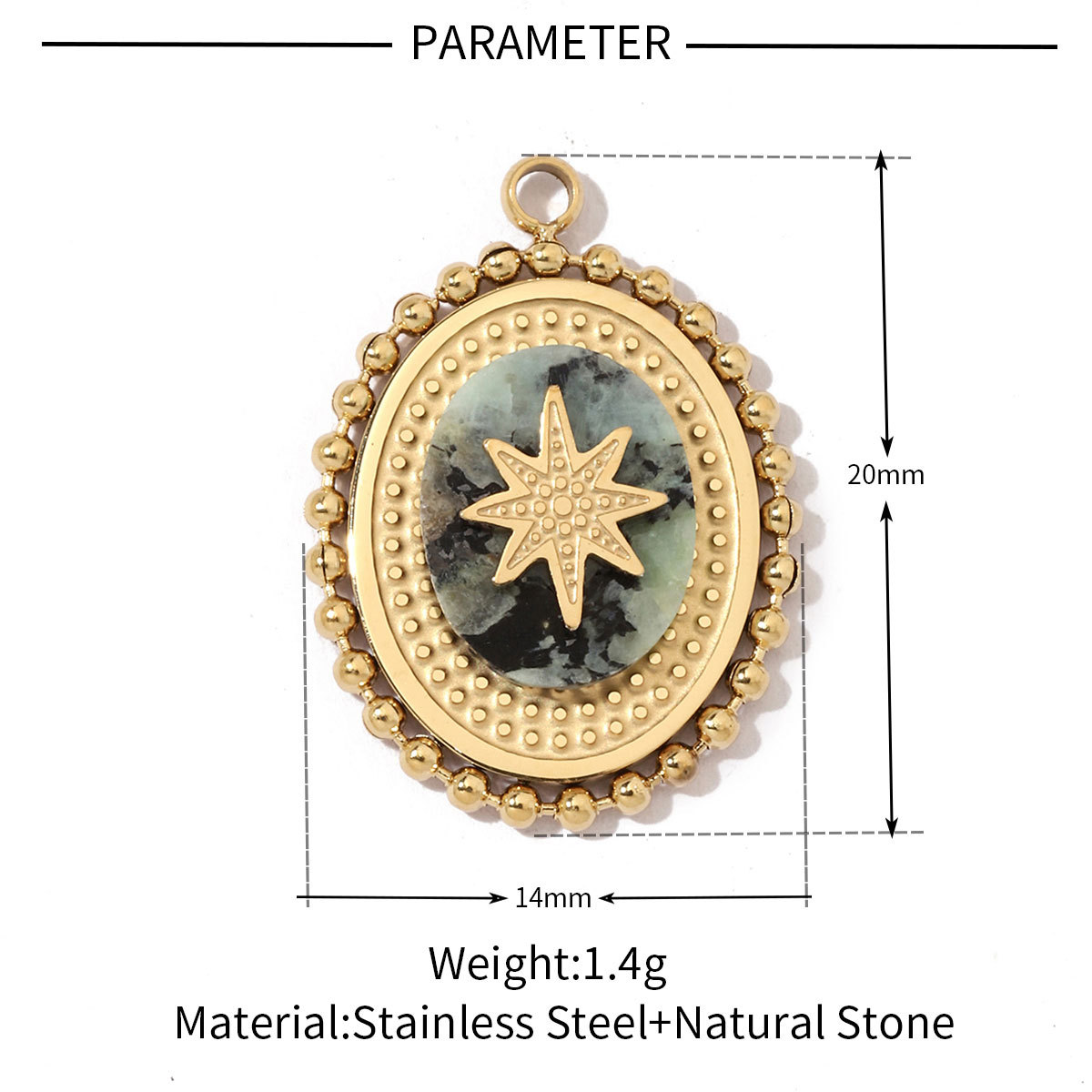 6pcs/pack Geometric Bohemia 316 Stainless Steel Tigereye Natural Semi Precious Stone Charms Sun Star Oval Round Necklace Pendant