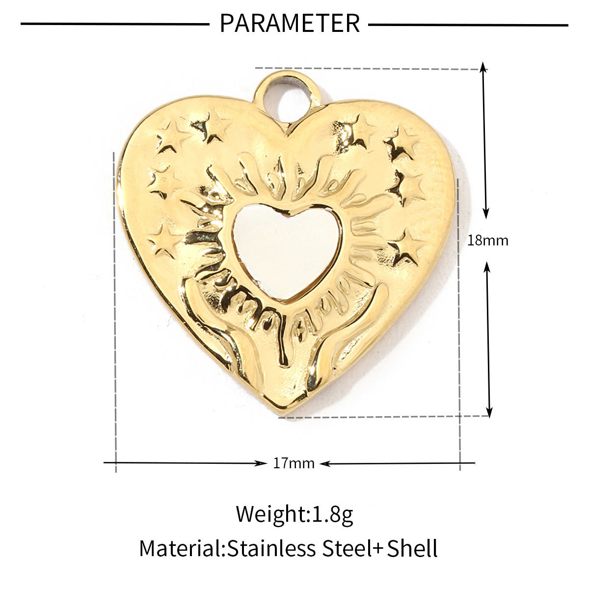 6pcs/pack Fashion 316 Stainless Steel Onyx Shell Charms Heart Flower Sun Sea Square Necklace DIY Small Pendant