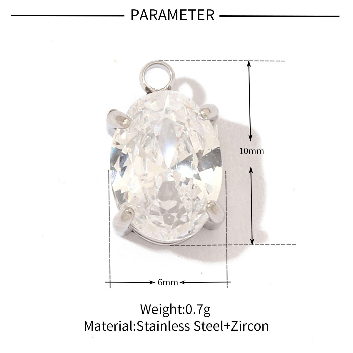 6pcs/pack Fashion Stainless Steel Zircon Crystal Charms Oval Star Heart Round Square HorseeyeStone Necklace DIY Small Pendant
