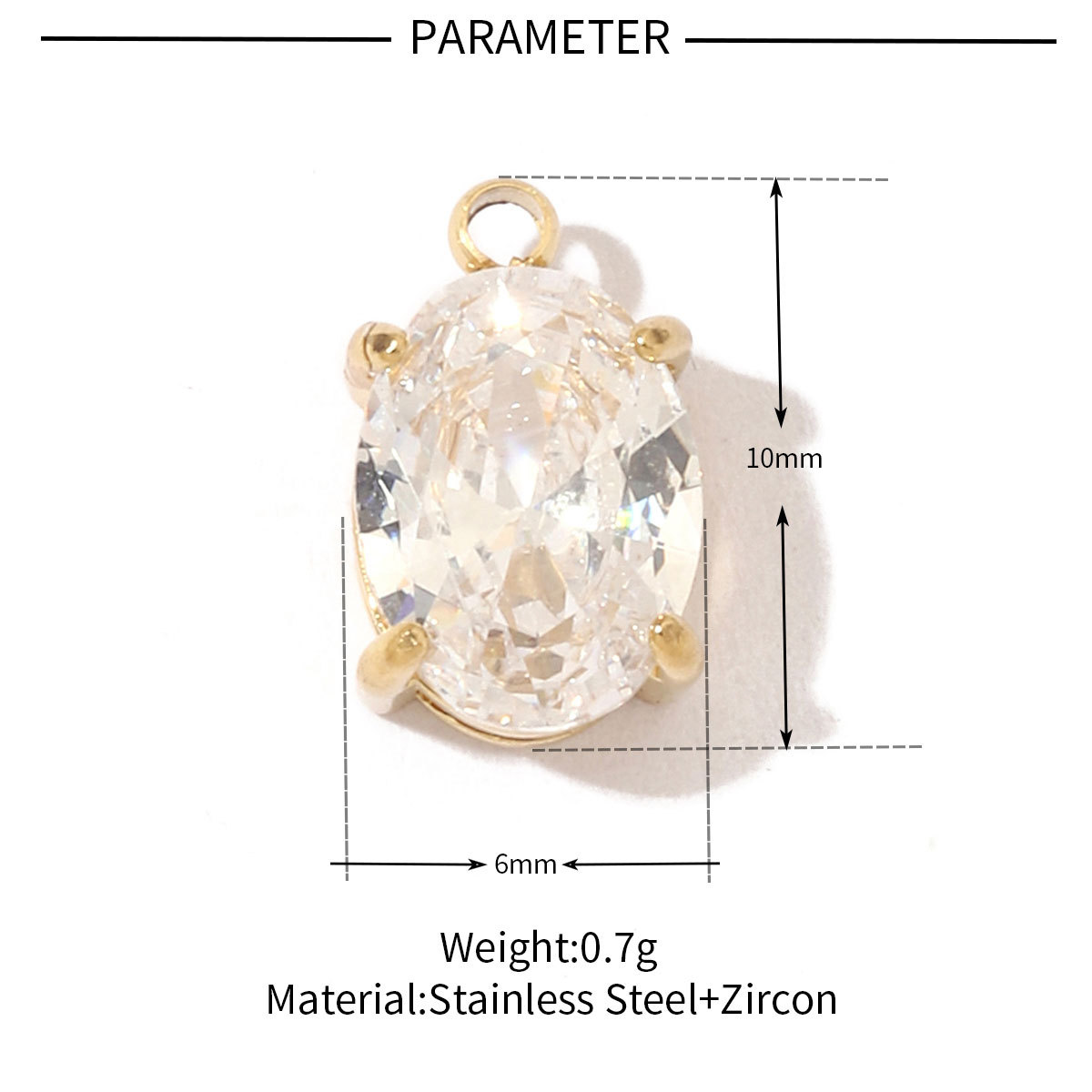 6pcs/pack Fashion Stainless Steel Zircon Crystal Charms Oval Star Heart Round Square HorseeyeStone Necklace DIY Small Pendant