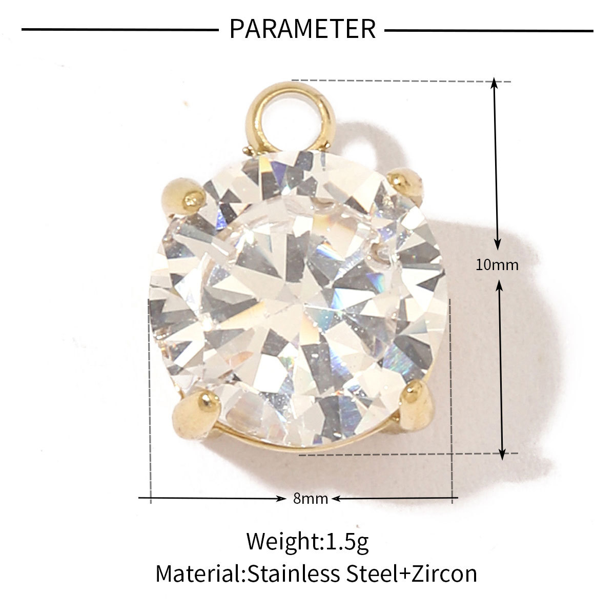 6pcs/pack Fashion Stainless Steel Zircon Crystal Charms Oval Star Heart Round Square HorseeyeStone Necklace DIY Small Pendant