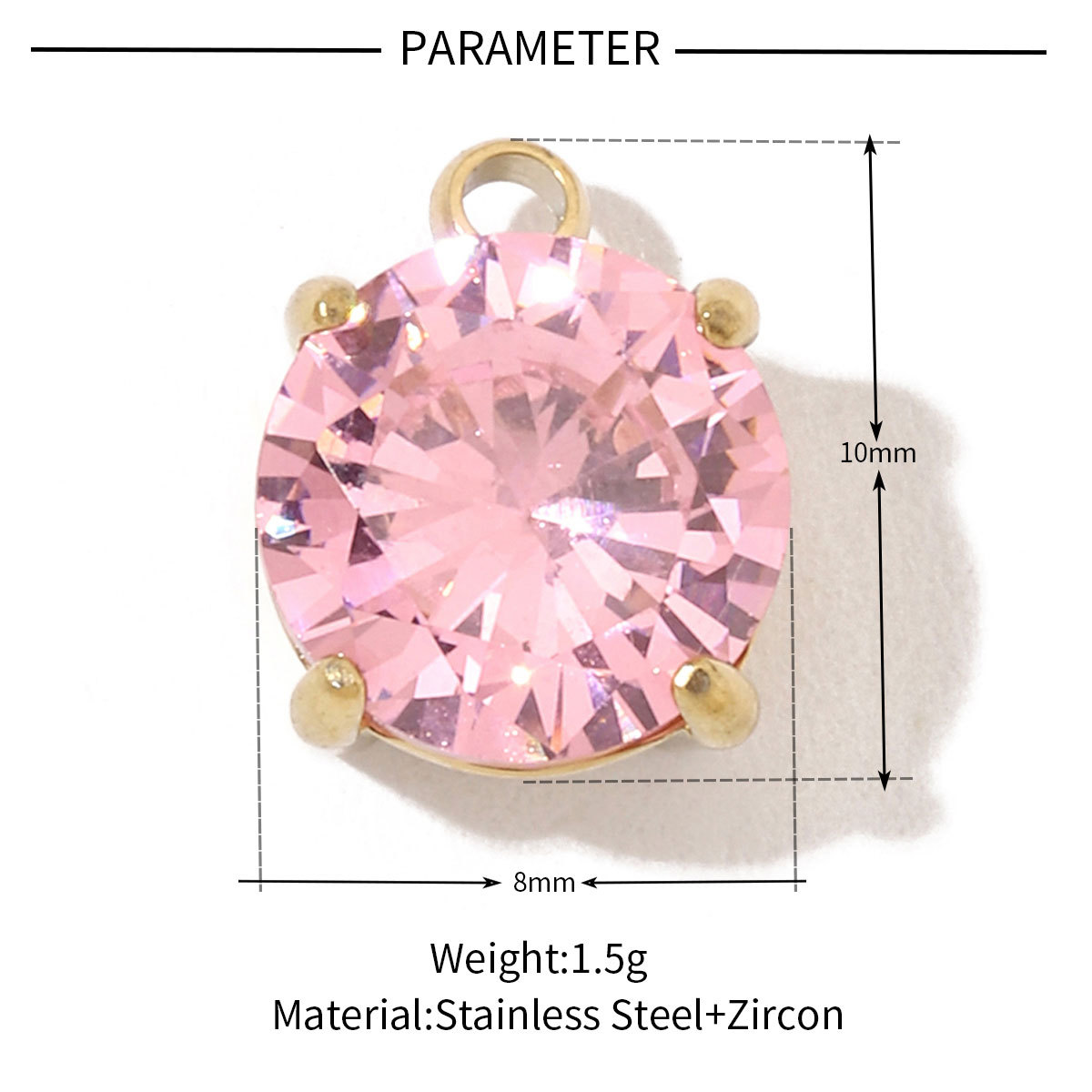 6pcs/pack Fashion Stainless Steel Zircon Crystal Charms Oval Star Heart Round Square HorseeyeStone Necklace DIY Small Pendant
