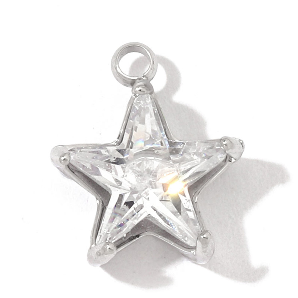 6pcs/pack Fashion Stainless Steel Zircon Crystal Charms Oval Star Heart Round Square HorseeyeStone Necklace DIY Small Pendant