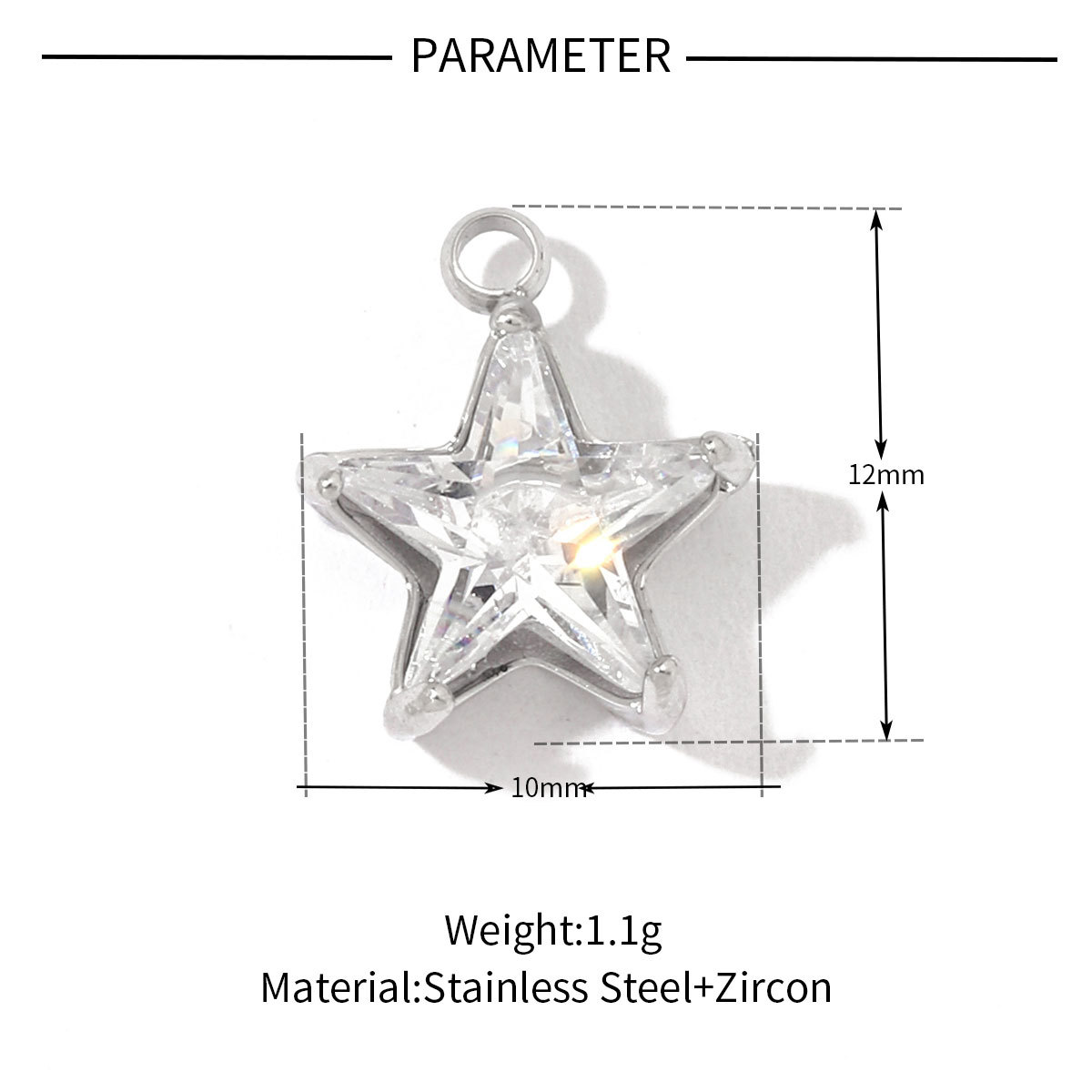 6pcs/pack Fashion Stainless Steel Zircon Crystal Charms Oval Star Heart Round Square HorseeyeStone Necklace DIY Small Pendant