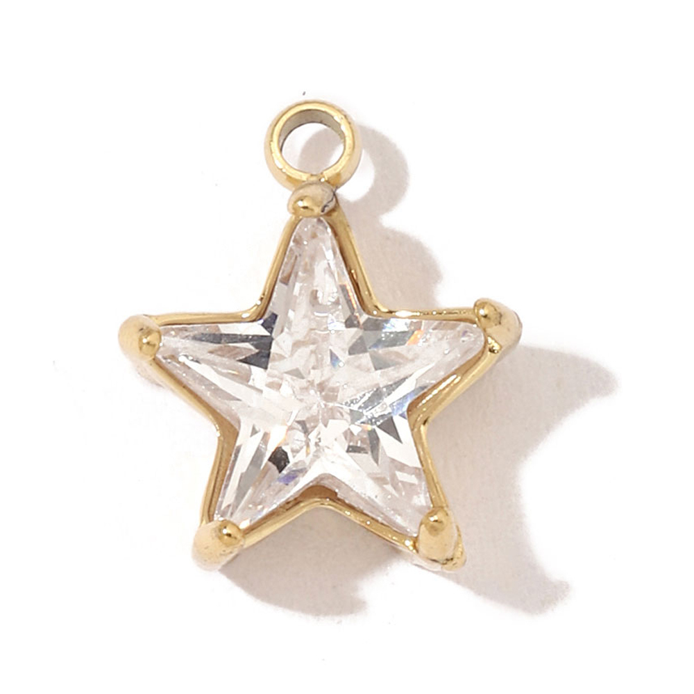6pcs/pack Fashion Stainless Steel Zircon Crystal Charms Oval Star Heart Round Square HorseeyeStone Necklace DIY Small Pendant
