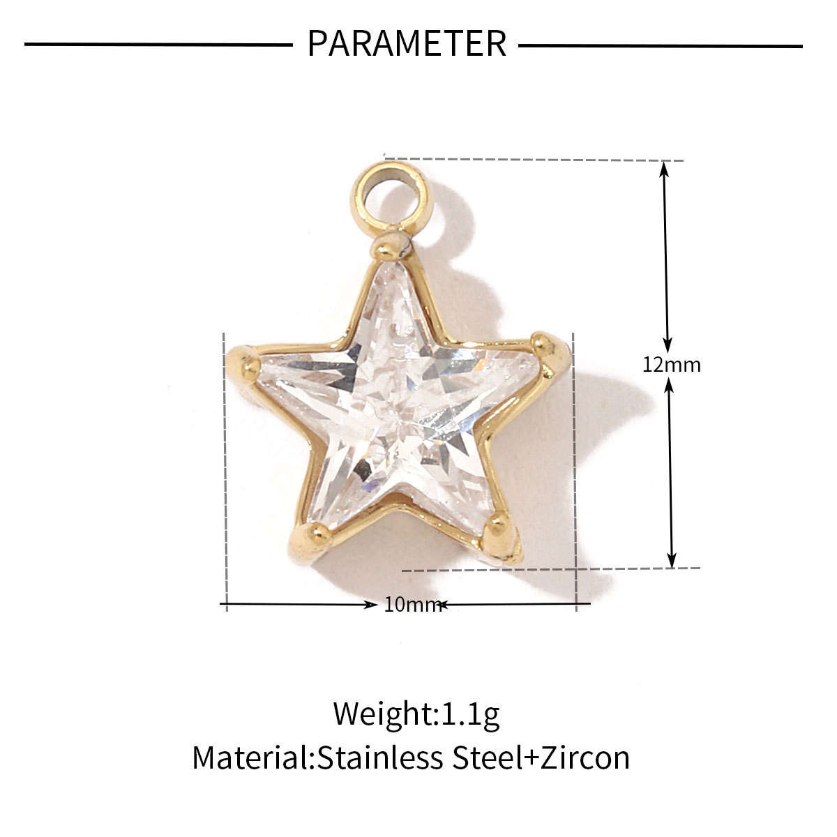 6pcs/pack Fashion Stainless Steel Zircon Crystal Charms Oval Star Heart Round Square HorseeyeStone Necklace DIY Small Pendant