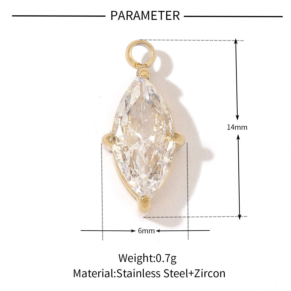 6pcs/pack Fashion Stainless Steel Zircon Crystal Charms Oval Star Heart Round Square HorseeyeStone Necklace DIY Small Pendant