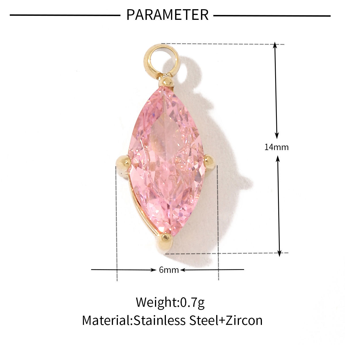 6pcs/pack Fashion Stainless Steel Zircon Crystal Charms Oval Star Heart Round Square HorseeyeStone Necklace DIY Small Pendant