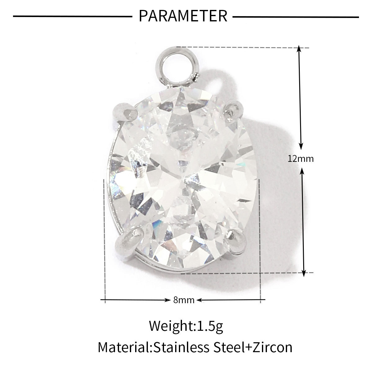 6pcs/pack Fashion Stainless Steel Zircon Crystal Charms Oval Star Heart Round Square HorseeyeStone Necklace DIY Small Pendant