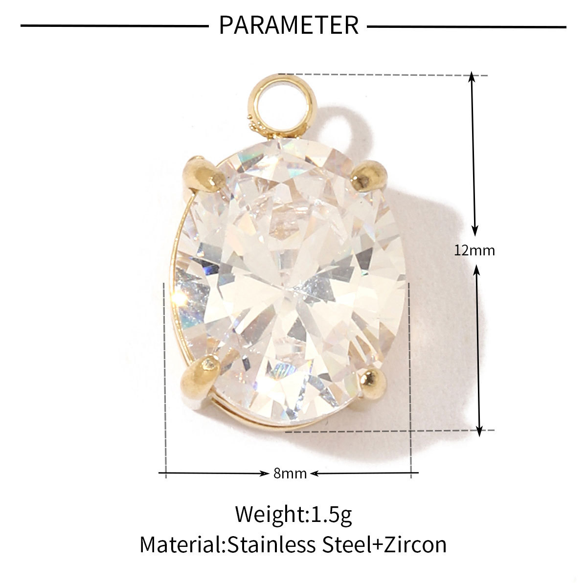 6pcs/pack Fashion Stainless Steel Zircon Crystal Charms Oval Star Heart Round Square HorseeyeStone Necklace DIY Small Pendant
