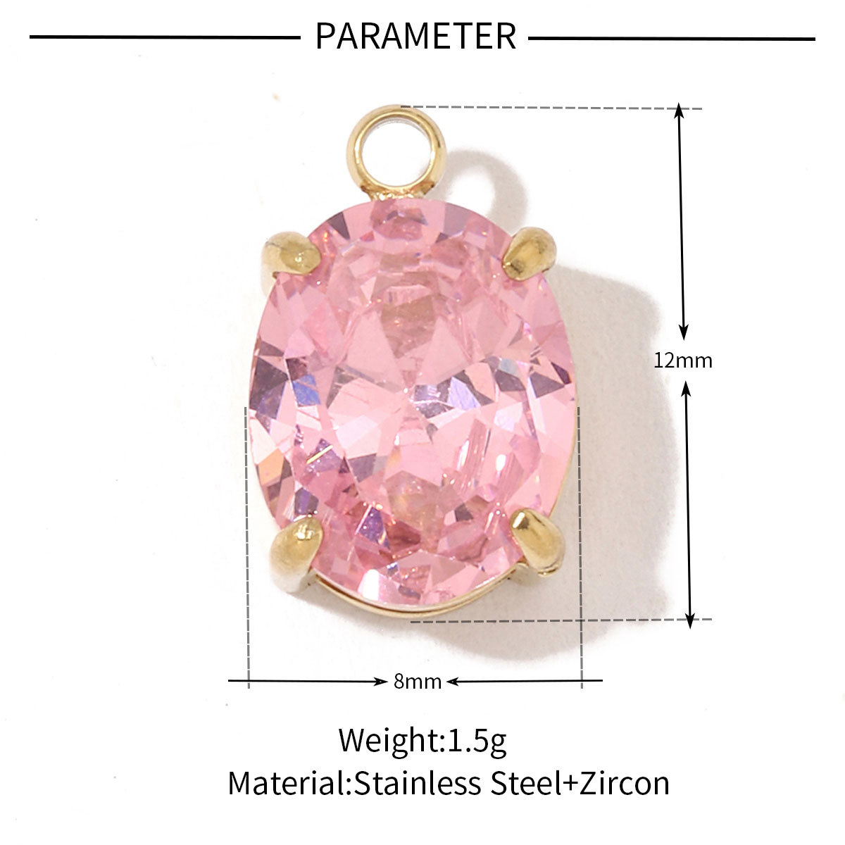 6pcs/pack Fashion Stainless Steel Zircon Crystal Charms Oval Star Heart Round Square HorseeyeStone Necklace DIY Small Pendant
