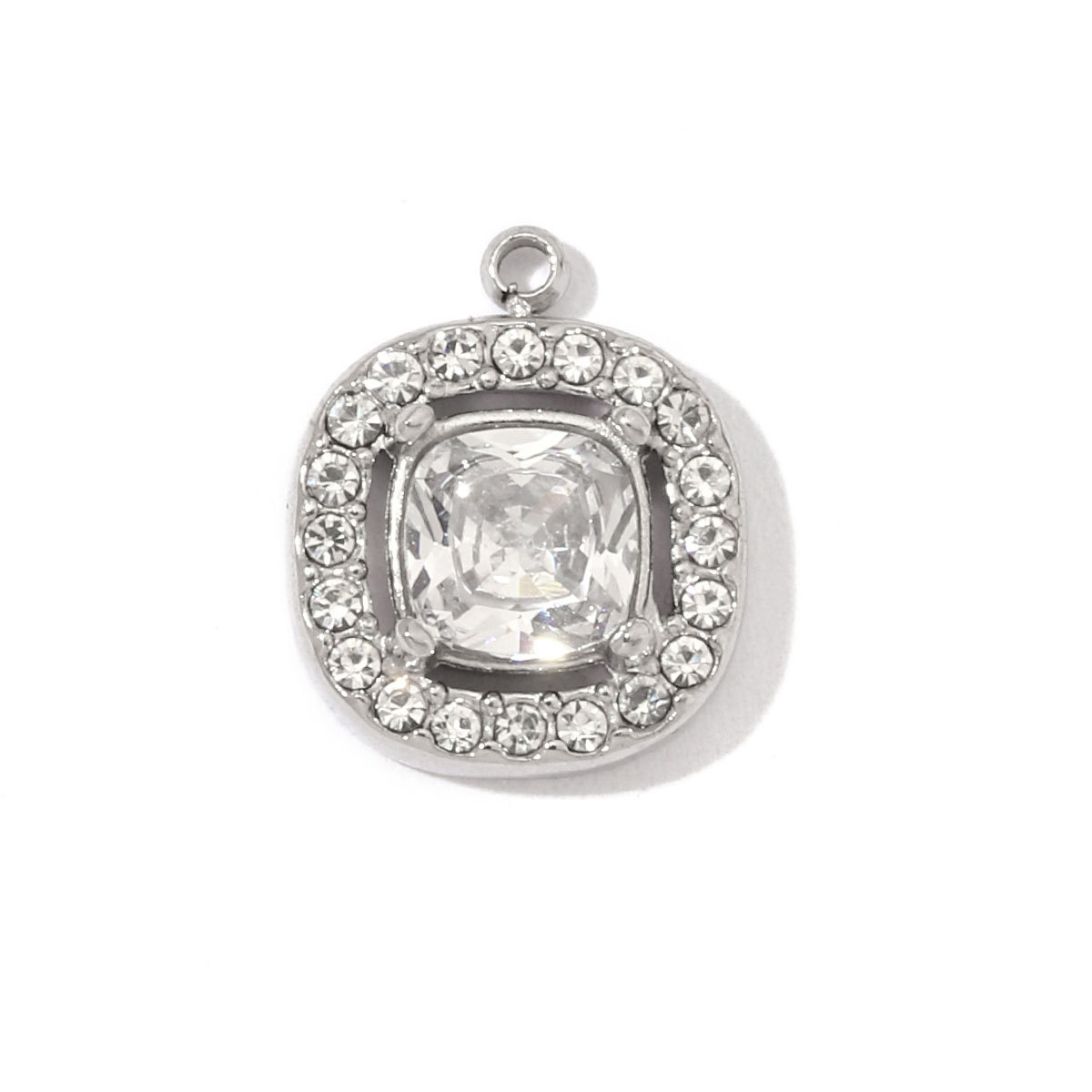 6pcs/pack Fashion Stainless Steel Zircon Crystal Charms Oval Star Heart Round Square HorseeyeStone Necklace DIY Small Pendant