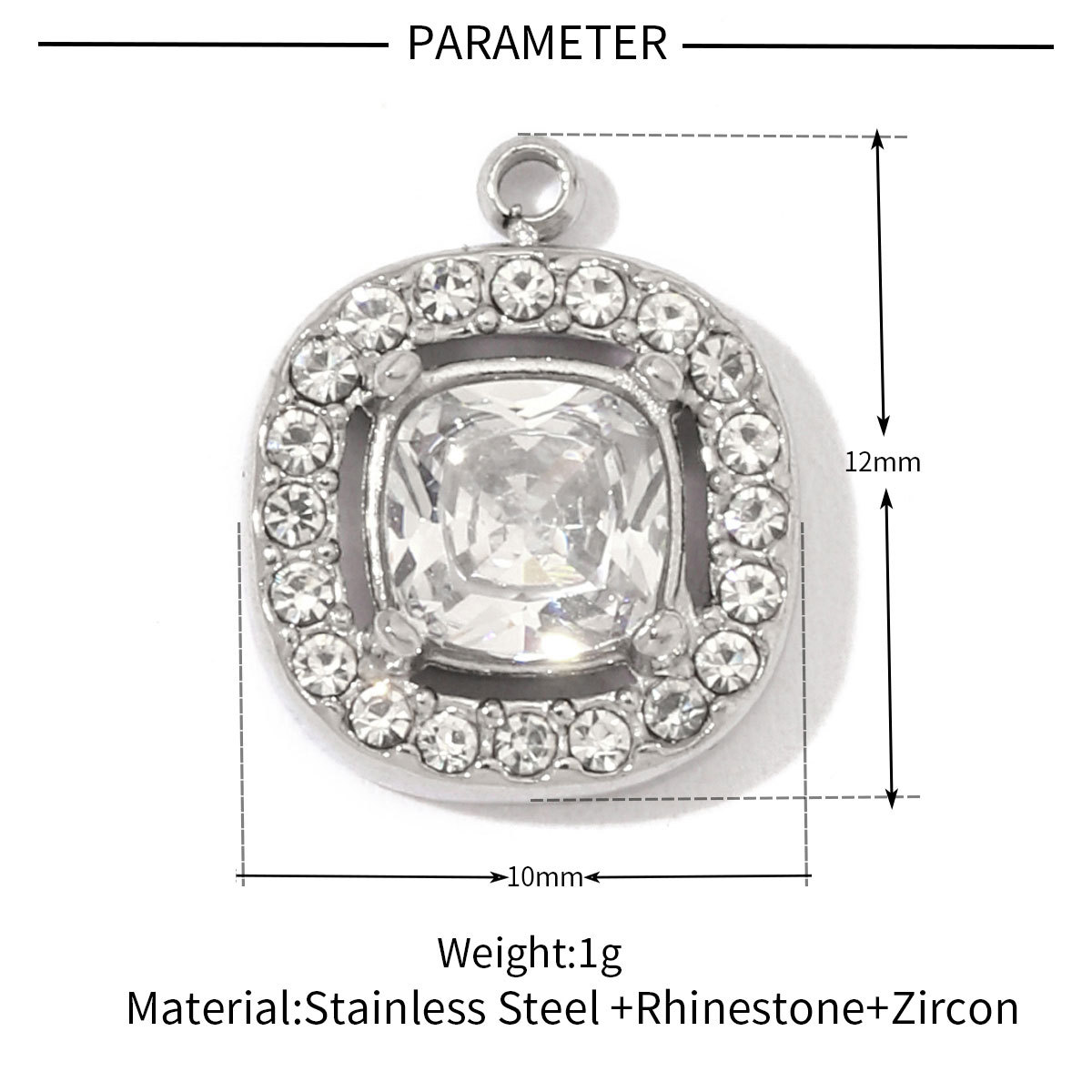 6pcs/pack Fashion Stainless Steel Zircon Crystal Charms Oval Star Heart Round Square HorseeyeStone Necklace DIY Small Pendant