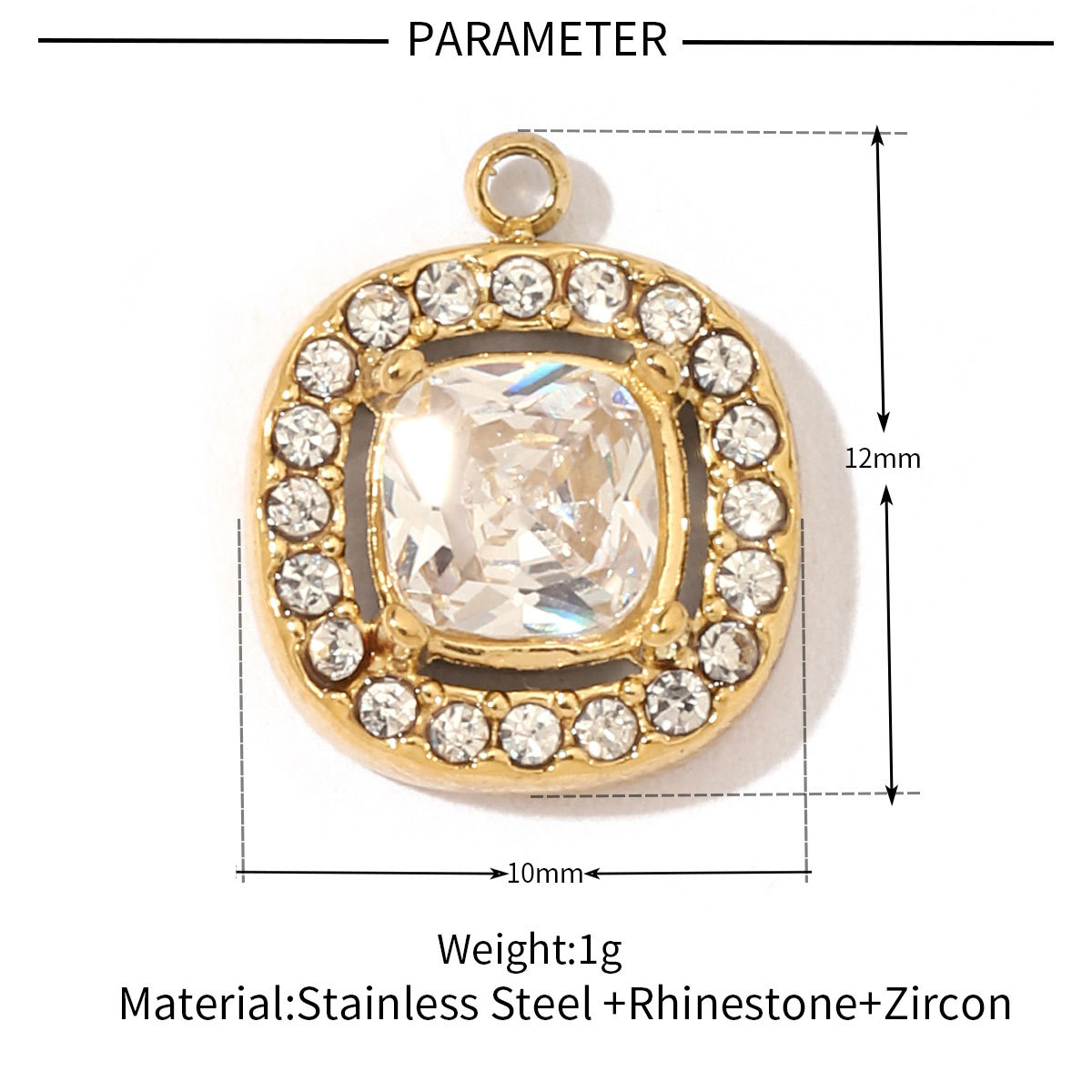 6pcs/pack Fashion Stainless Steel Zircon Crystal Charms Oval Star Heart Round Square HorseeyeStone Necklace DIY Small Pendant