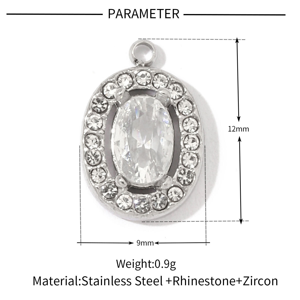 6pcs/pack Fashion Stainless Steel Zircon Crystal Charms Oval Star Heart Round Square HorseeyeStone Necklace DIY Small Pendant