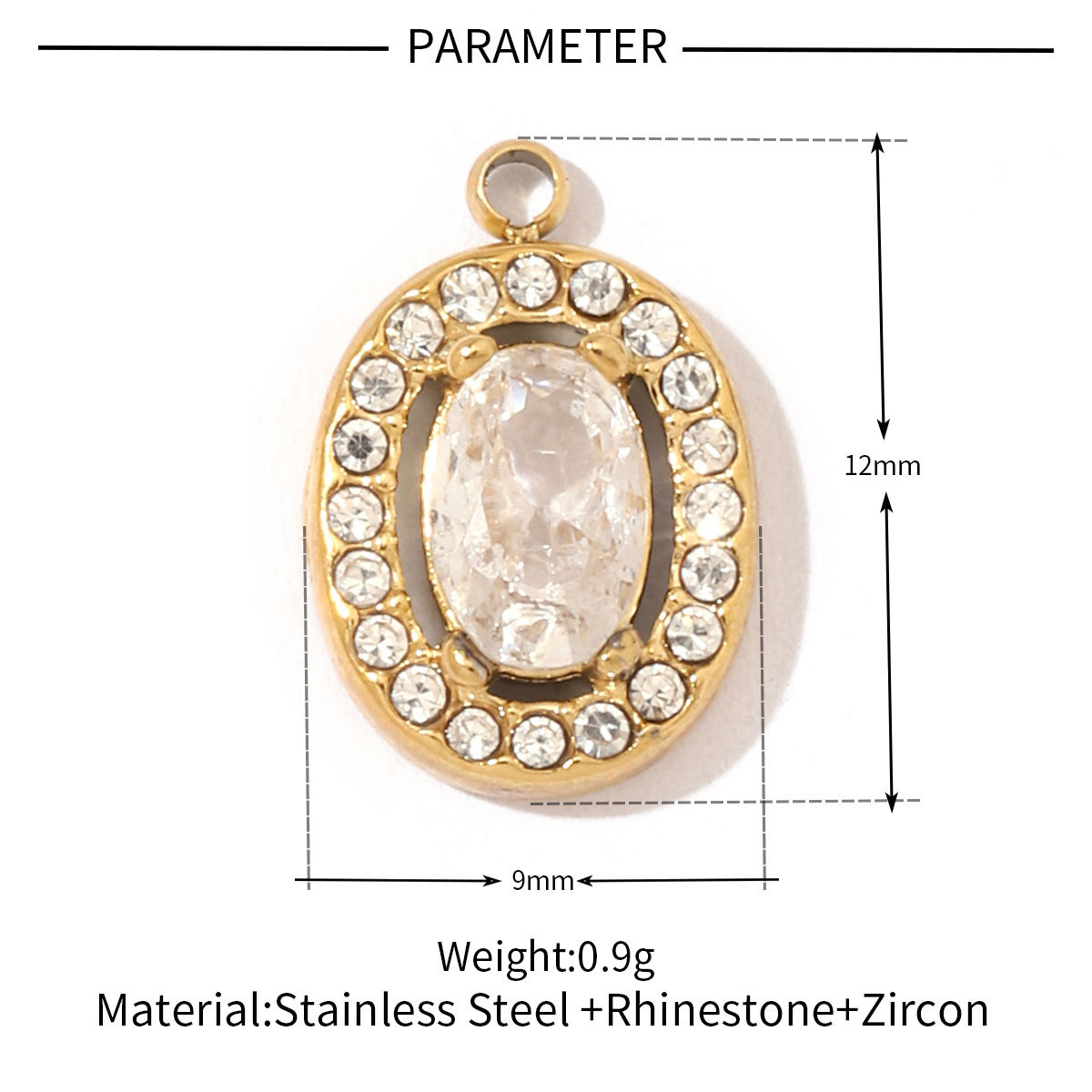 6pcs/pack Fashion Stainless Steel Zircon Crystal Charms Oval Star Heart Round Square HorseeyeStone Necklace DIY Small Pendant
