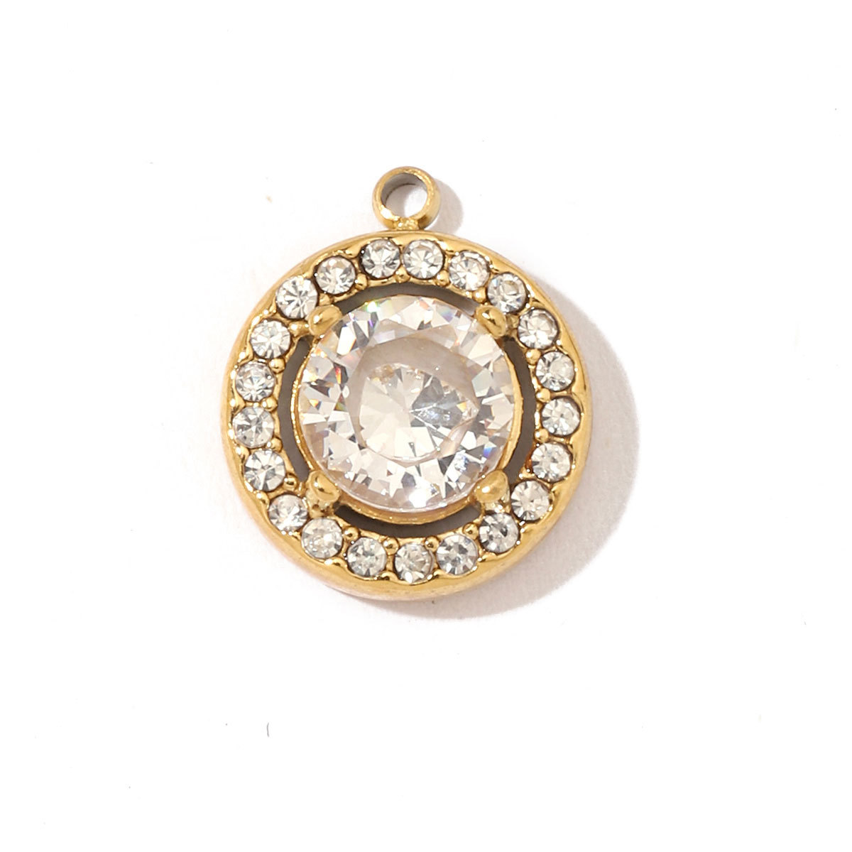 6pcs/pack Fashion Stainless Steel Zircon Crystal Charms Oval Star Heart Round Square HorseeyeStone Necklace DIY Small Pendant