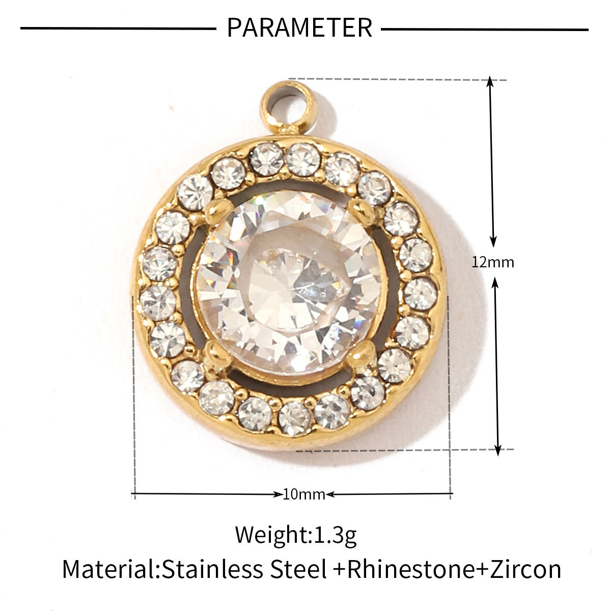 6pcs/pack Fashion Stainless Steel Zircon Crystal Charms Oval Star Heart Round Square HorseeyeStone Necklace DIY Small Pendant
