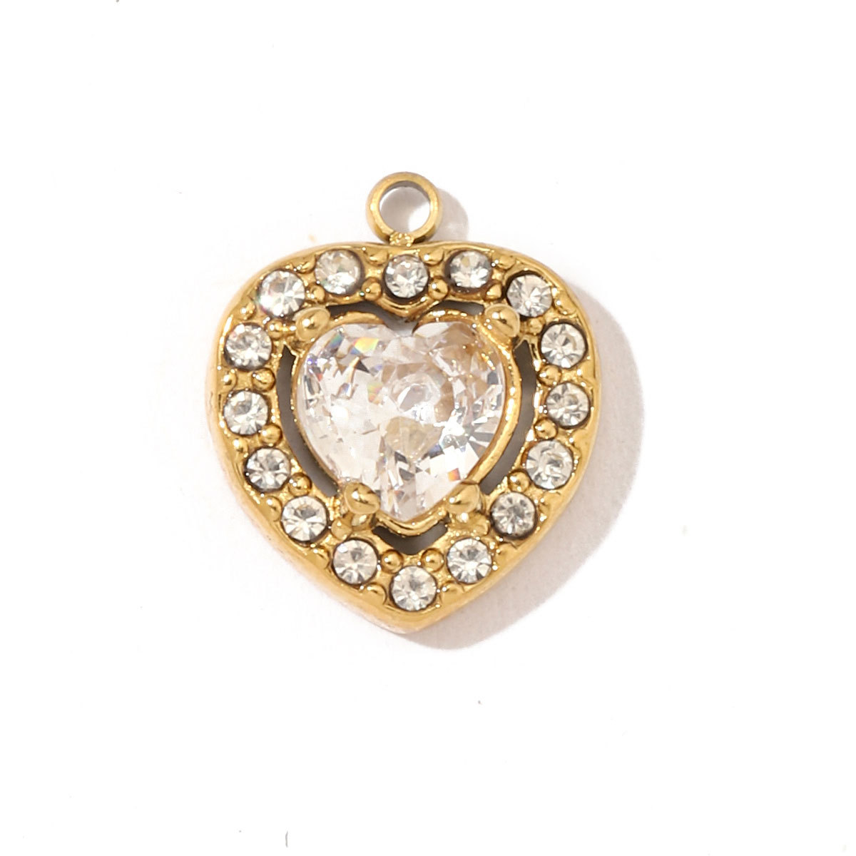 6pcs/pack Fashion Stainless Steel Zircon Crystal Charms Oval Star Heart Round Square HorseeyeStone Necklace DIY Small Pendant