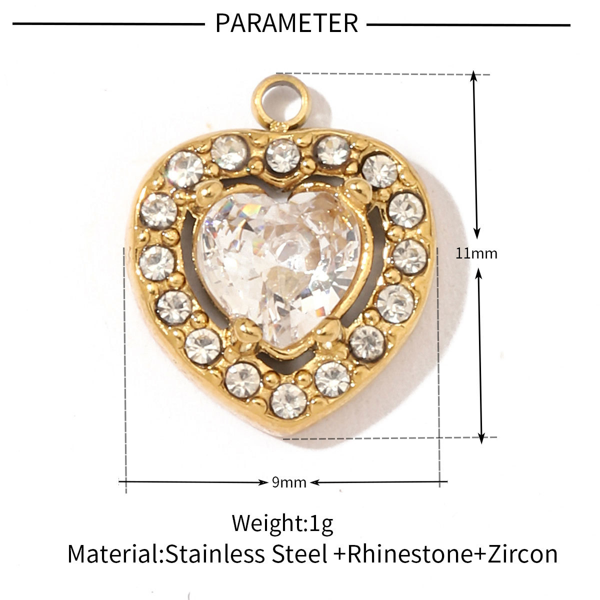 6pcs/pack Fashion Stainless Steel Zircon Crystal Charms Oval Star Heart Round Square HorseeyeStone Necklace DIY Small Pendant