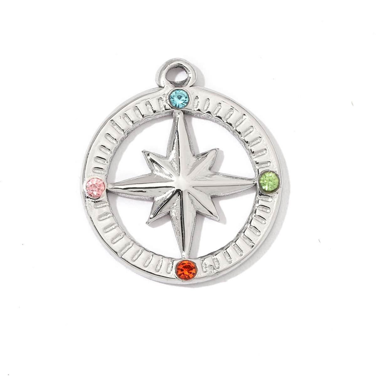 6pcs/pack Trendy Stainless Steel Crystal Clover Four-leaf Lucky Charms Compass Ancient Coins Necklace DIY Small Pendant