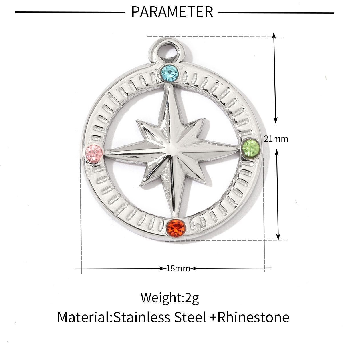 6pcs/pack Trendy Stainless Steel Crystal Clover Four-leaf Lucky Charms Compass Ancient Coins Necklace DIY Small Pendant