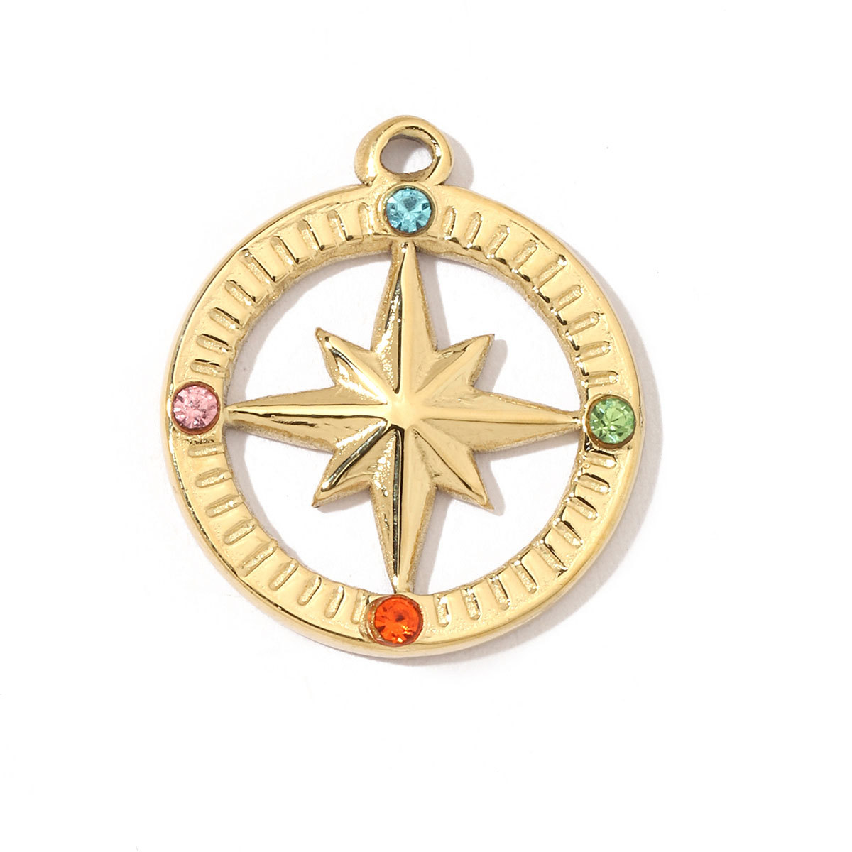 6pcs/pack Trendy Stainless Steel Crystal Clover Four-leaf Lucky Charms Compass Ancient Coins Necklace DIY Small Pendant