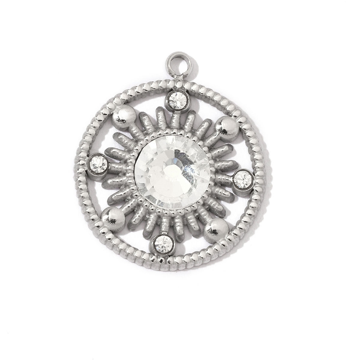 6pcs/pack Trendy Stainless Steel Crystal Clover Four-leaf Lucky Charms Compass Ancient Coins Necklace DIY Small Pendant