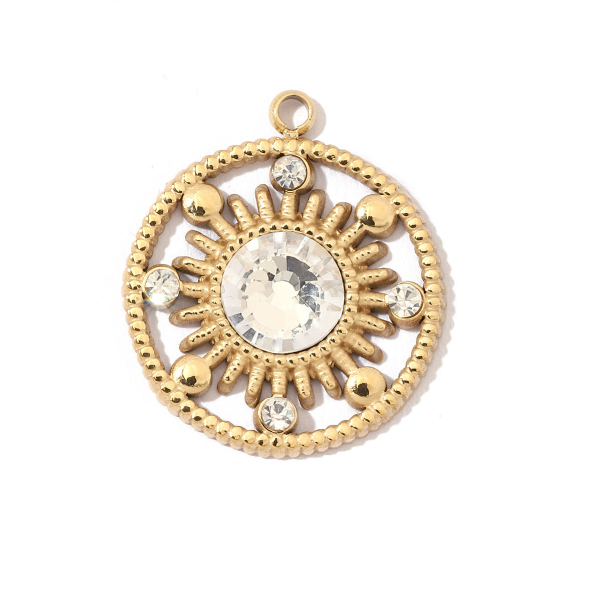 6pcs/pack Trendy Stainless Steel Crystal Clover Four-leaf Lucky Charms Compass Ancient Coins Necklace DIY Small Pendant