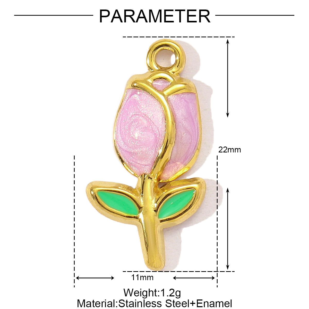 6pcs/pack Sweet Gradient Enamel Rose Stainless Steel Diy Charm Women Rainbow Flower Waterdrop Necklace Pendant Love Heart Jewelry