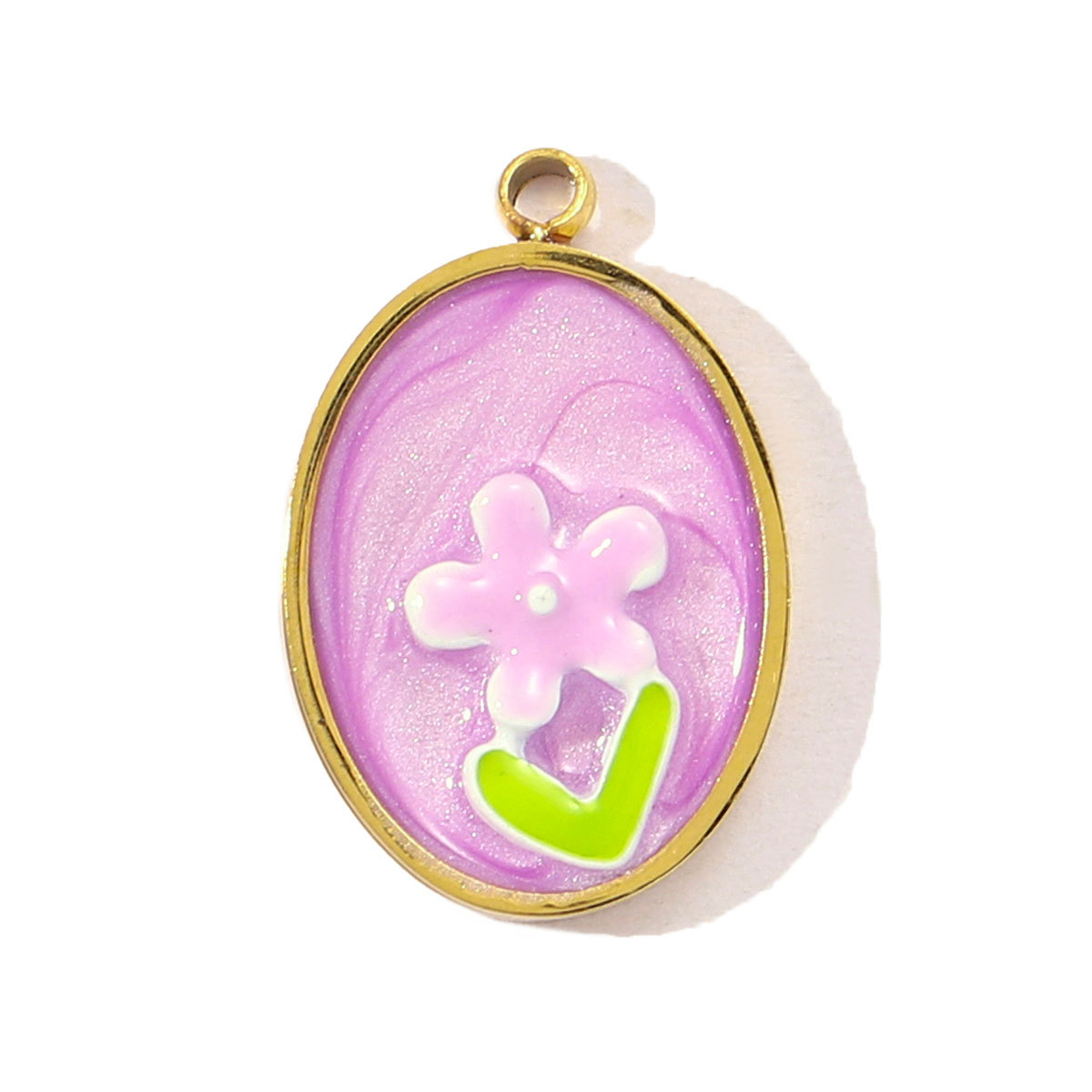 6pcs/pack Sweet Gradient Enamel Rose Stainless Steel Diy Charm Women Rainbow Flower Waterdrop Necklace Pendant Love Heart Jewelry