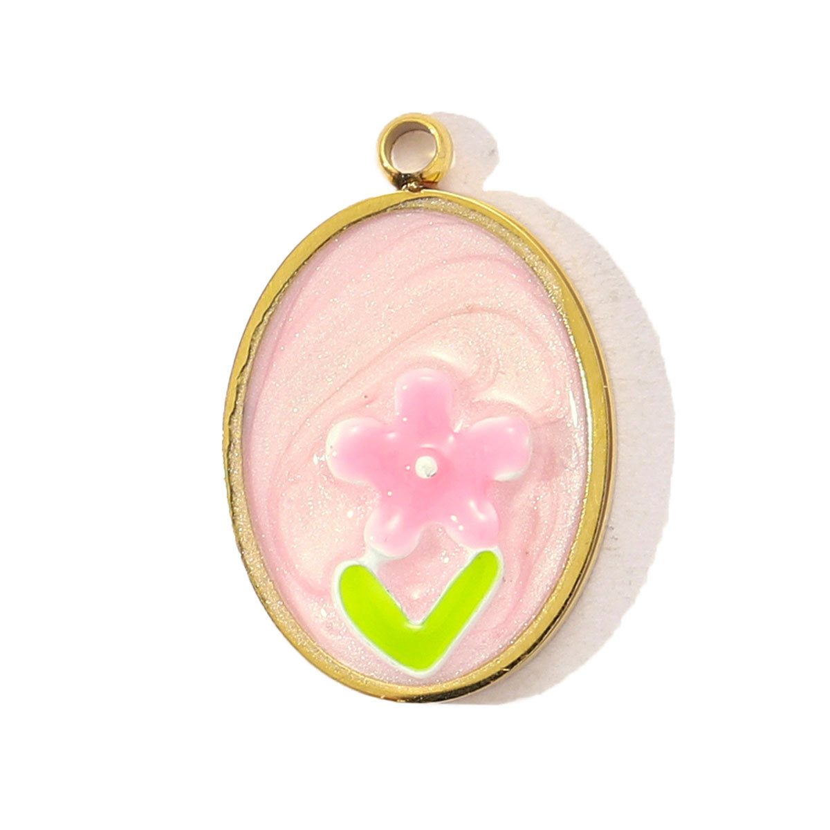 6pcs/pack Sweet Gradient Enamel Rose Stainless Steel Diy Charm Women Rainbow Flower Waterdrop Necklace Pendant Love Heart Jewelry