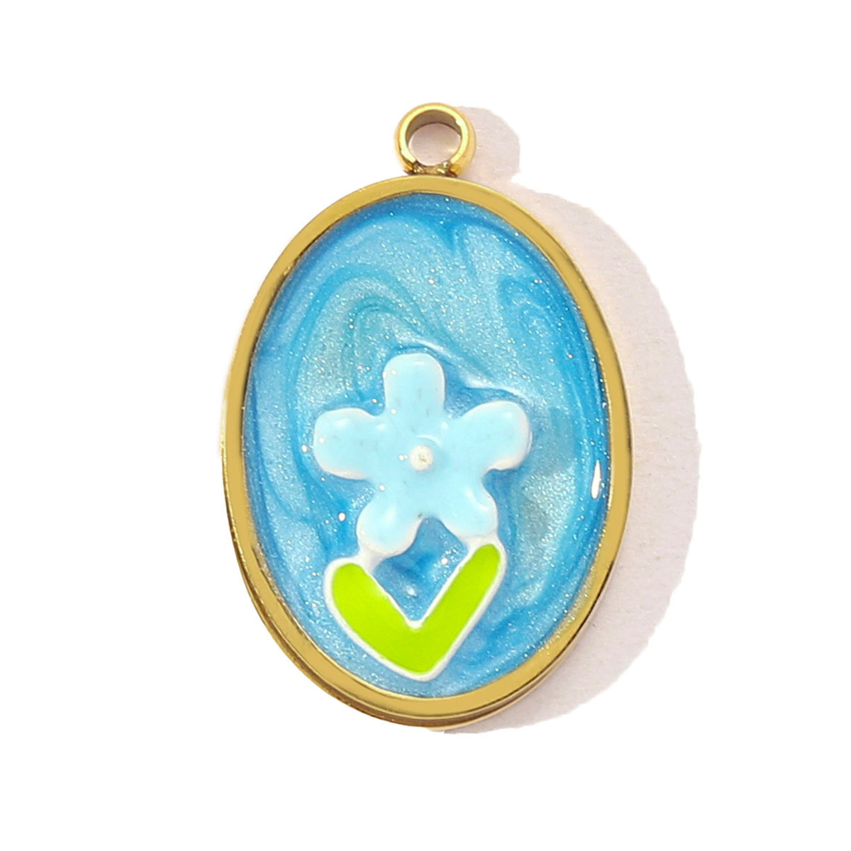 6pcs/pack Sweet Gradient Enamel Rose Stainless Steel Diy Charm Women Rainbow Flower Waterdrop Necklace Pendant Love Heart Jewelry