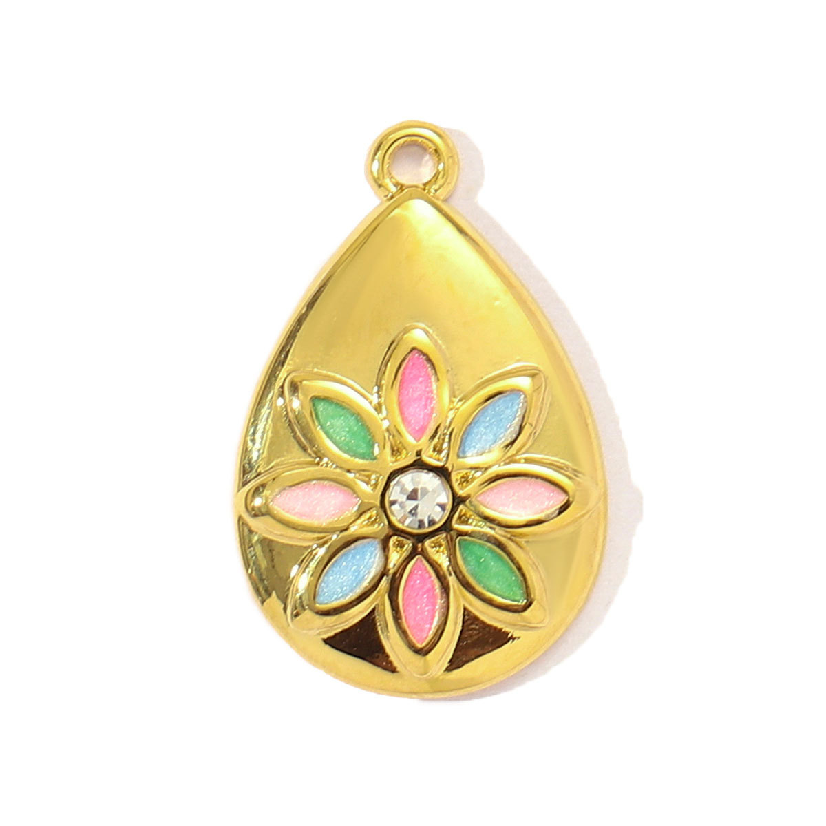 6pcs/pack Sweet Gradient Enamel Rose Stainless Steel Diy Charm Women Rainbow Flower Waterdrop Necklace Pendant Love Heart Jewelry