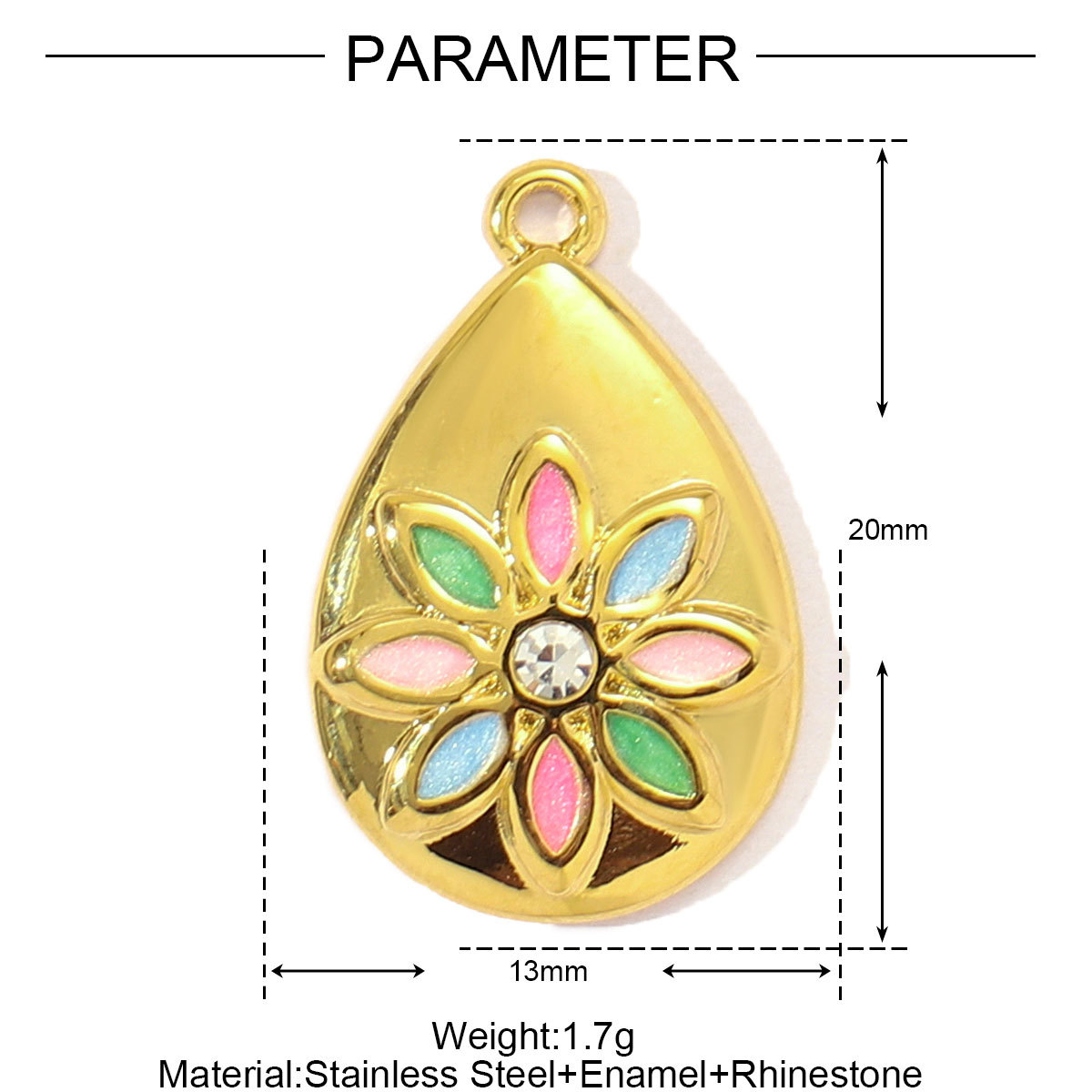 6pcs/pack Sweet Gradient Enamel Rose Stainless Steel Diy Charm Women Rainbow Flower Waterdrop Necklace Pendant Love Heart Jewelry