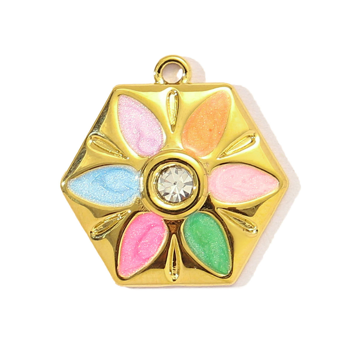 6pcs/pack Sweet Gradient Enamel Rose Stainless Steel Diy Charm Women Rainbow Flower Waterdrop Necklace Pendant Love Heart Jewelry