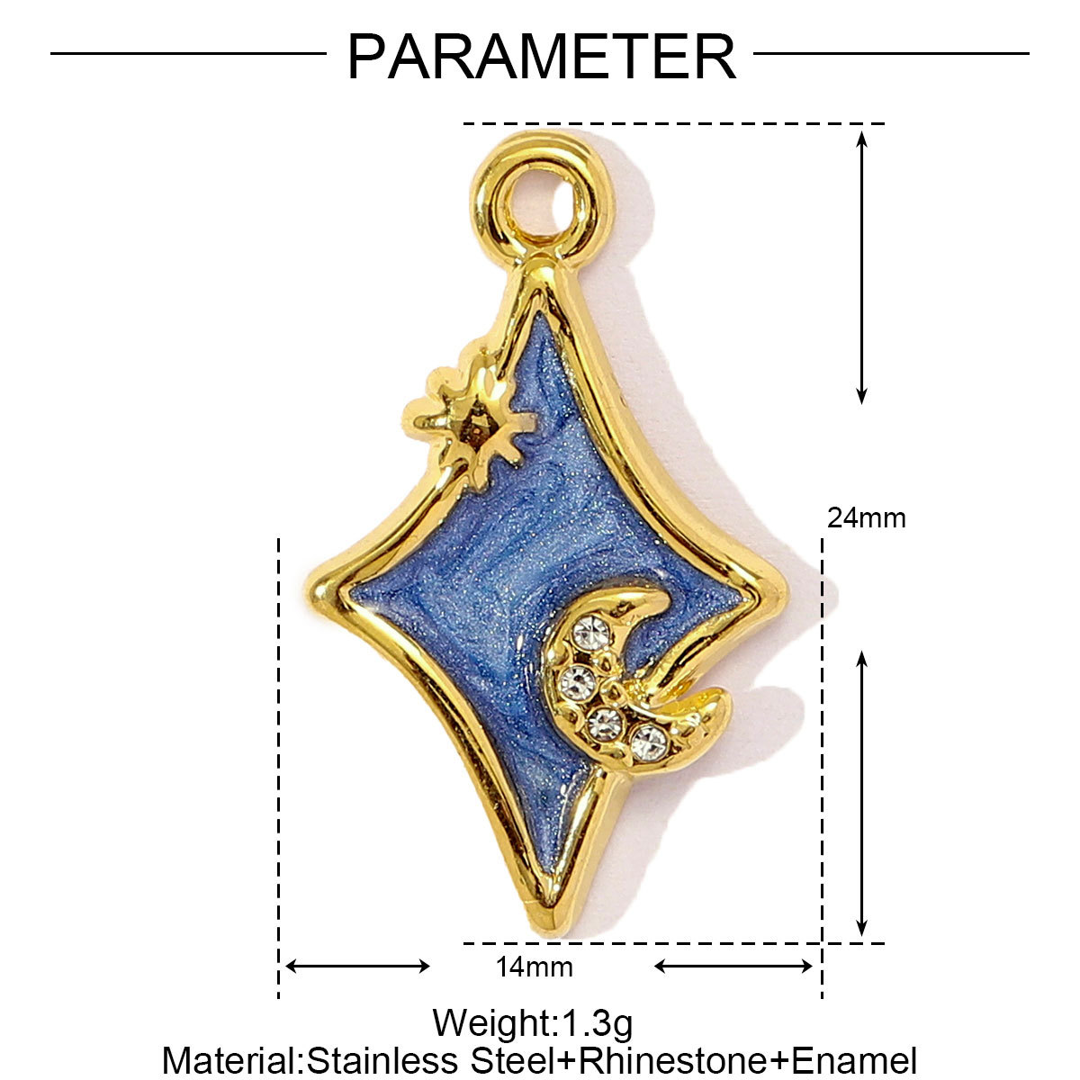 6pcs/pack French Enamel Stainless Steel Raindrop Cloud Diy Charm Women Clover Butterfly Sun Necklace Pendant Star Crescent Jewelry