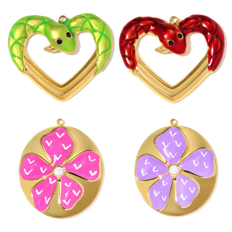 6pcs/pack Stainless Steel Good Luck Star Necklace Pendant Snake Heart DIY Earring Charm Women Enamel Flower Clover Jewelry Wholesale