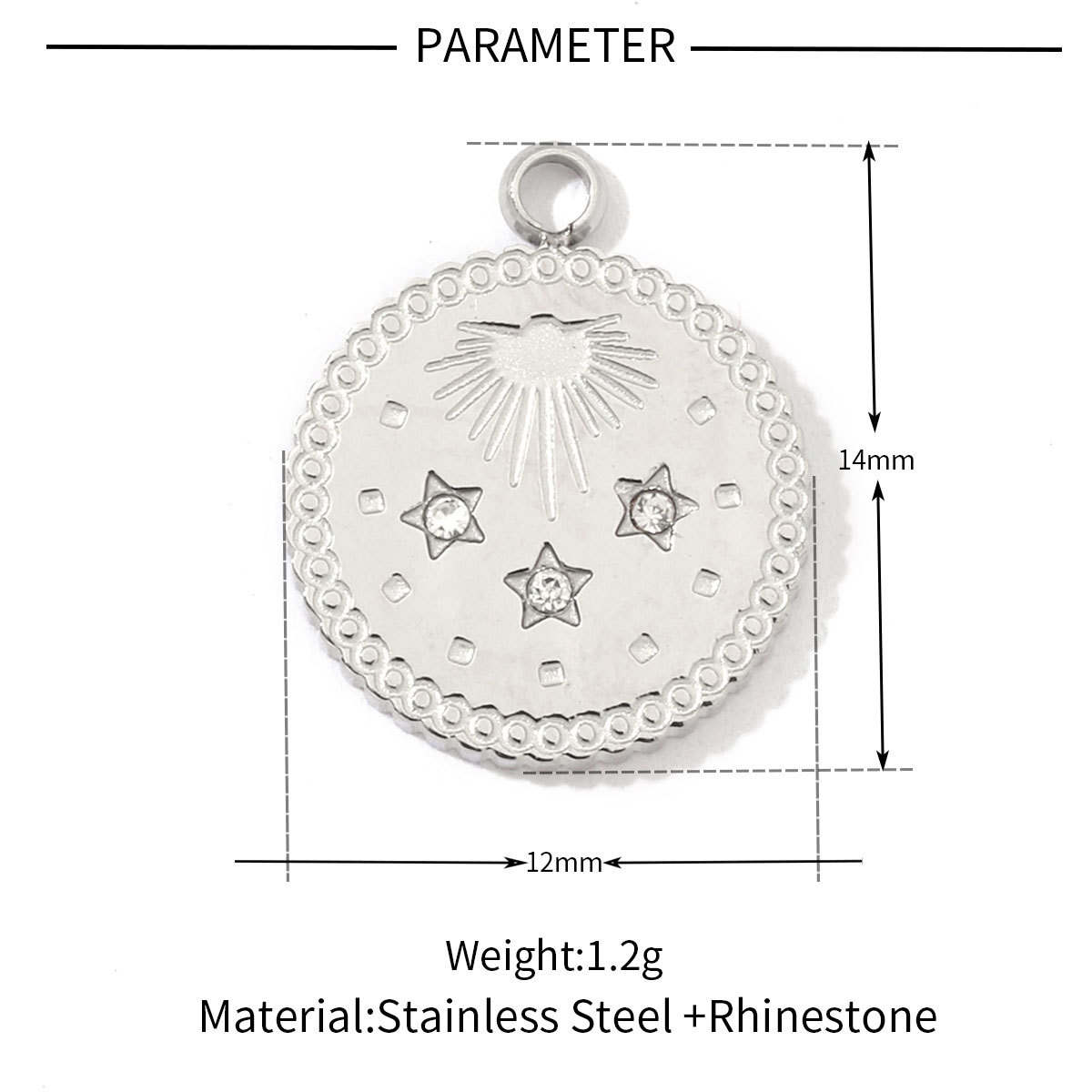 6pcs/pack French Retro Stainless Steel Sun Eye Star Charms Round Gold Color Coin Necklace DIY Small Pendant Wholesale