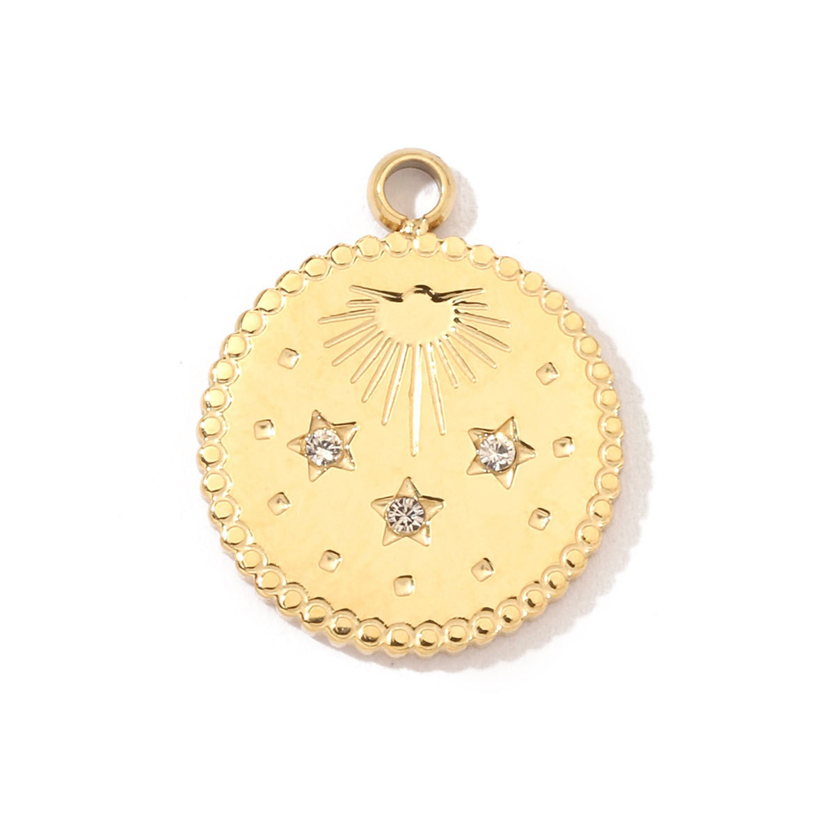 6pcs/pack French Retro Stainless Steel Sun Eye Star Charms Round Gold Color Coin Necklace DIY Small Pendant Wholesale