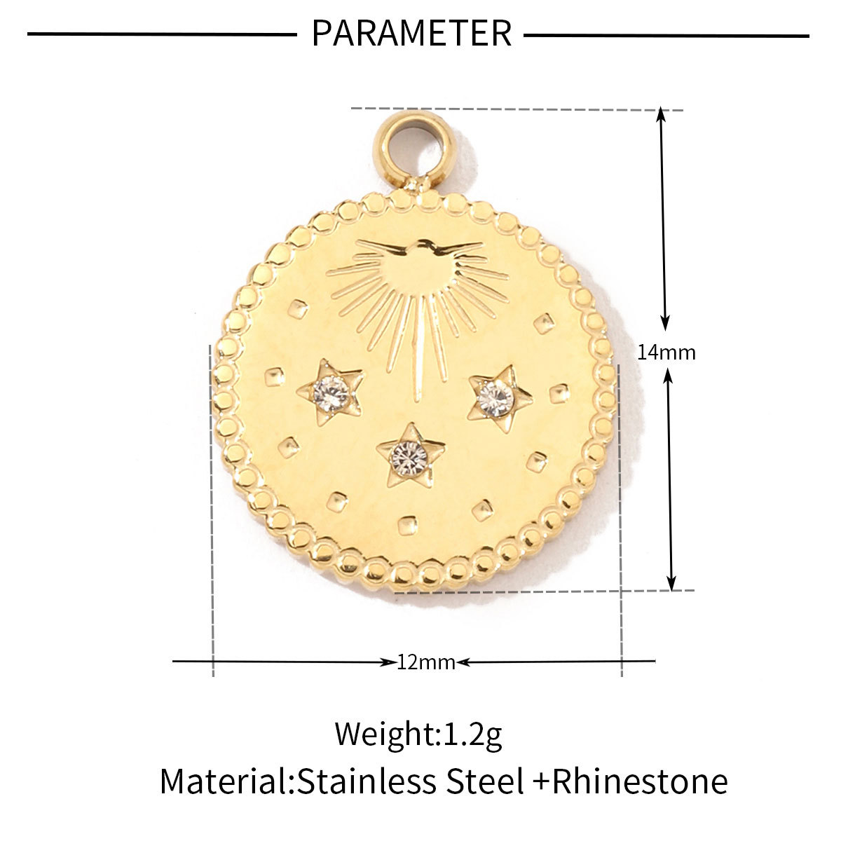 6pcs/pack French Retro Stainless Steel Sun Eye Star Charms Round Gold Color Coin Necklace DIY Small Pendant Wholesale