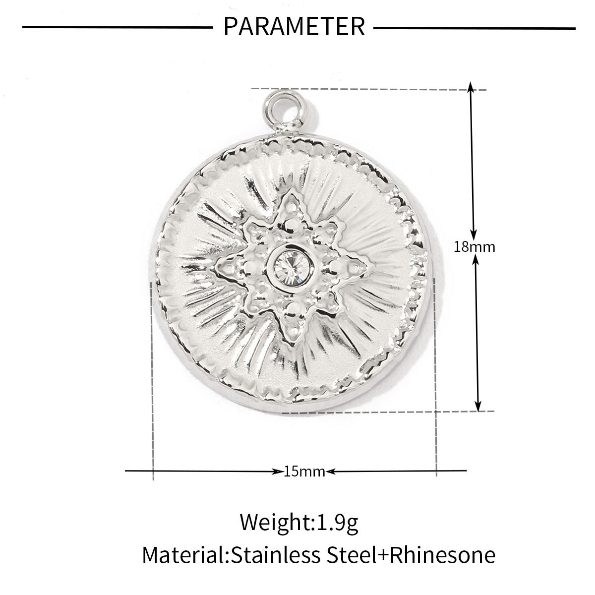 6pcs/pack French Retro Stainless Steel Sun Eye Star Charms Round Gold Color Coin Necklace DIY Small Pendant Wholesale