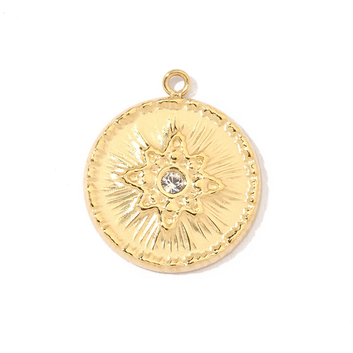 6pcs/pack French Retro Stainless Steel Sun Eye Star Charms Round Gold Color Coin Necklace DIY Small Pendant Wholesale