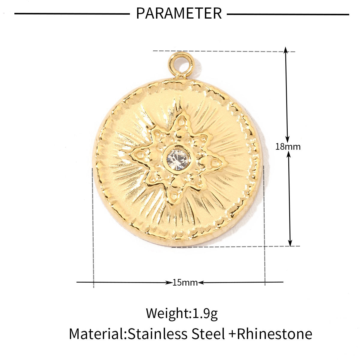 6pcs/pack French Retro Stainless Steel Sun Eye Star Charms Round Gold Color Coin Necklace DIY Small Pendant Wholesale
