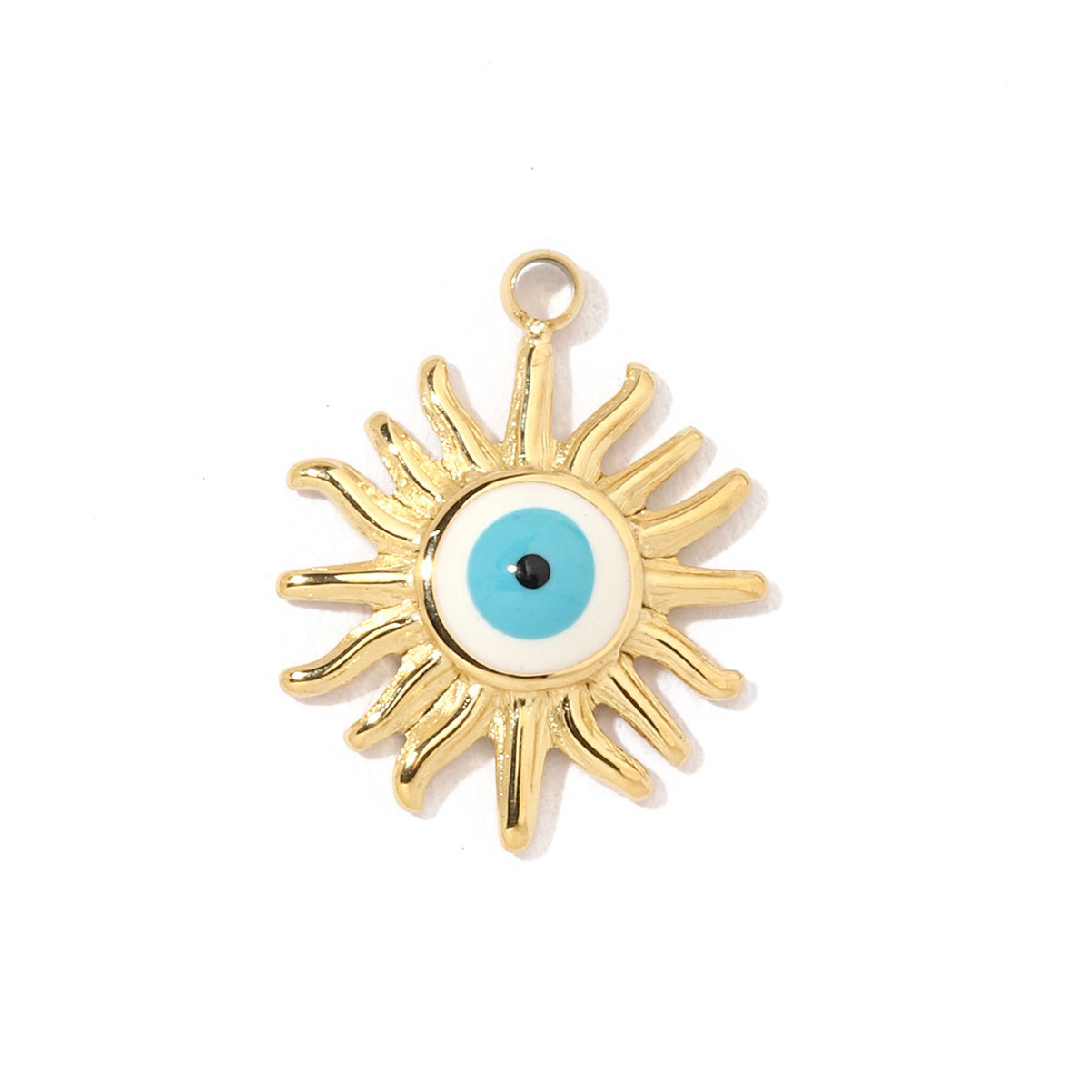 6pcs/pack French Retro Stainless Steel Sun Eye Star Charms Round Gold Color Coin Necklace DIY Small Pendant Wholesale