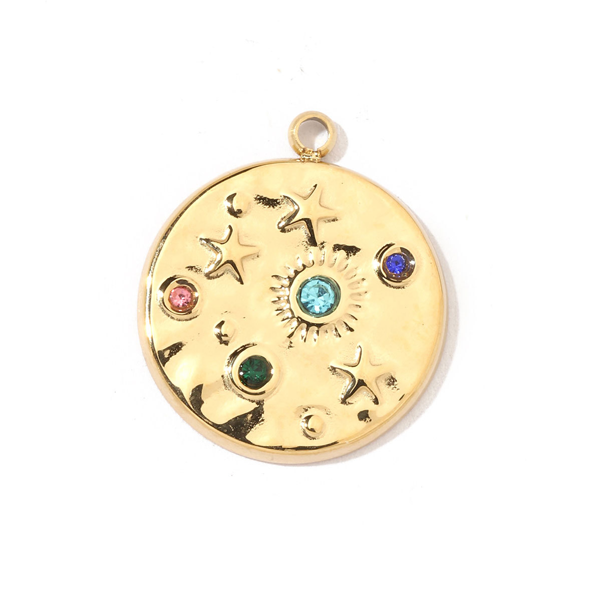 6pcs/pack French Retro Stainless Steel Sun Eye Star Charms Round Gold Color Coin Necklace DIY Small Pendant Wholesale