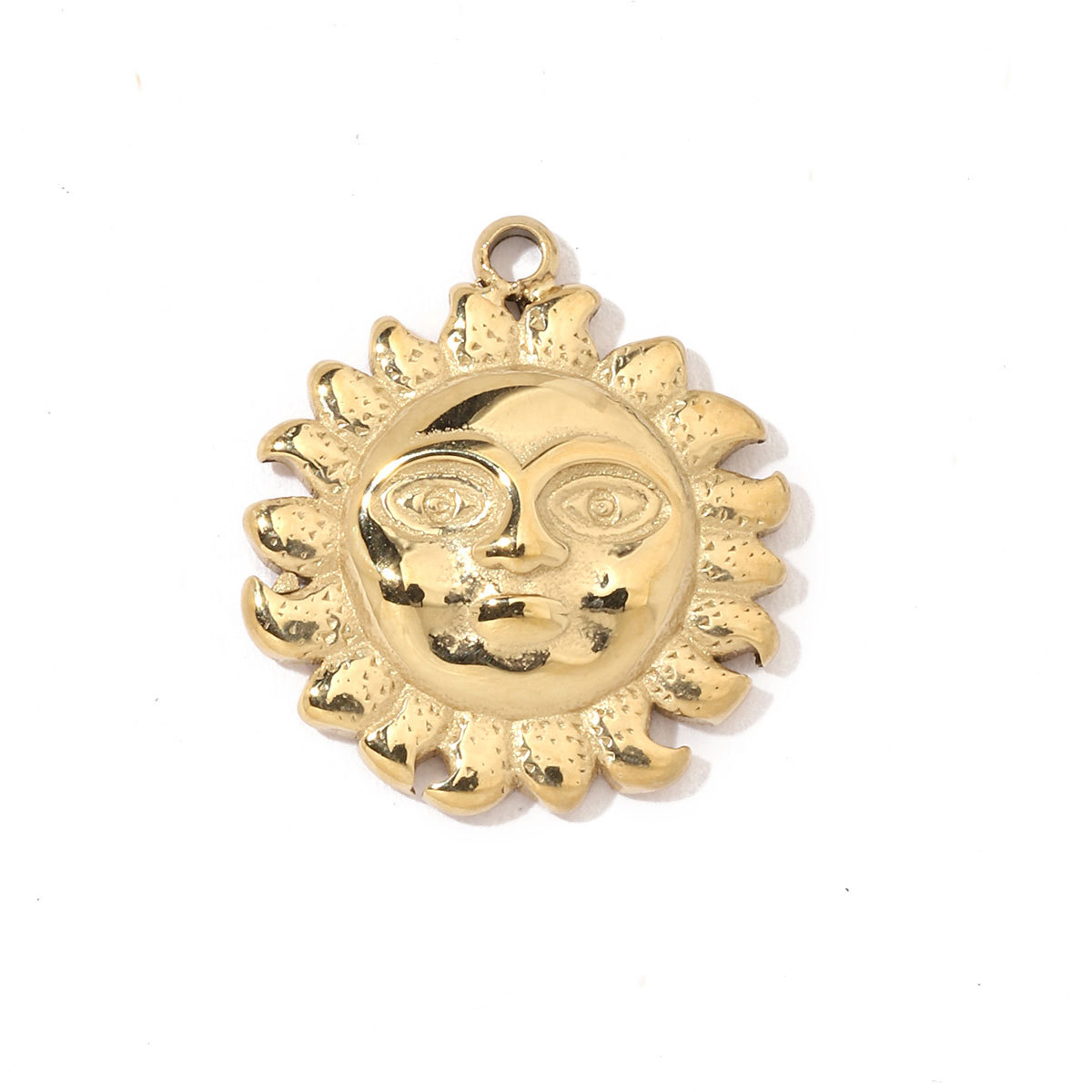6pcs/pack French Retro Stainless Steel Sun Eye Star Charms Round Gold Color Coin Necklace DIY Small Pendant Wholesale